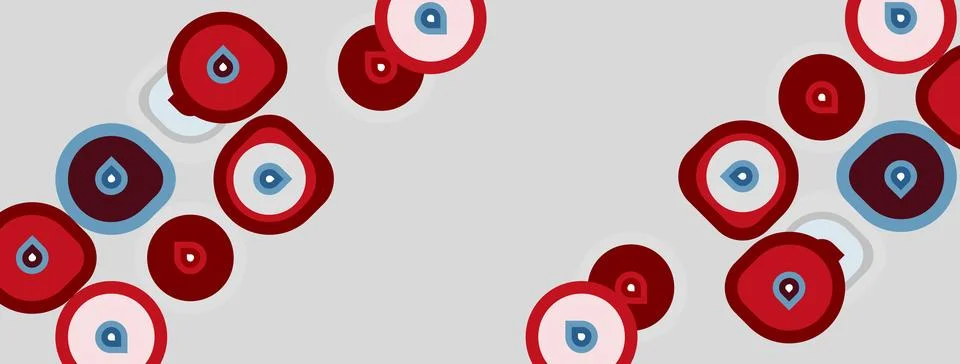 Pattern features red, blue circles. White shapes connect them. Minimalist d.. 스톡 일러스트