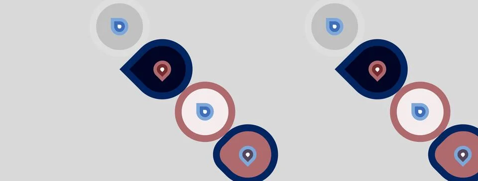 Pattern features repeating circles, dots. Blue, pink hues dominate light gray Stock Illustration
