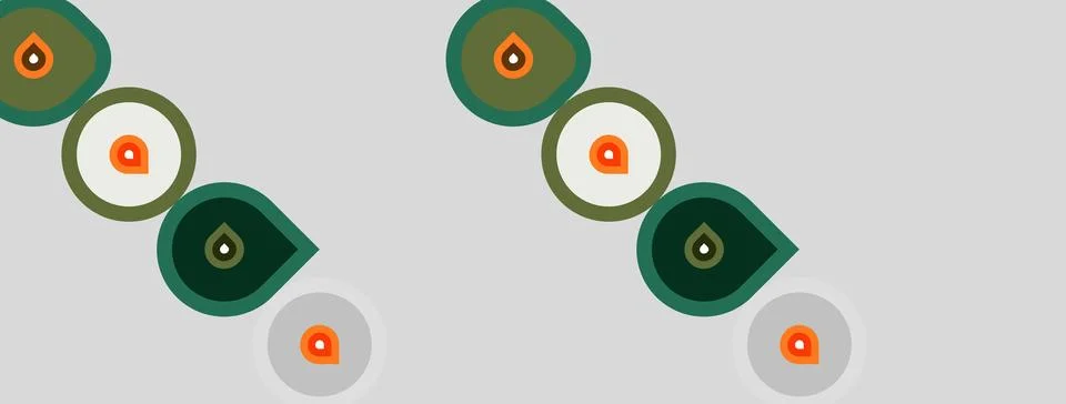Pattern features repeating circles, teardrops. Colors include orange, teal,.. イラスト素材