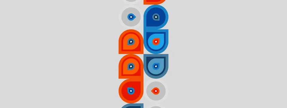 Pattern features repeating shapes, circles, red, blue colors. Minimalist de.. 库存插图