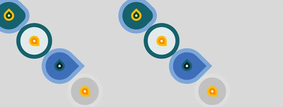 Pattern features repeating shapes. Circles, teardrops, dots create visual r.. 库存插图