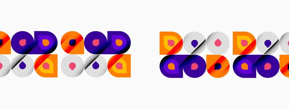Pattern features repeating squares. Orange, purple, gray colors dominate de.. Stock Illustration