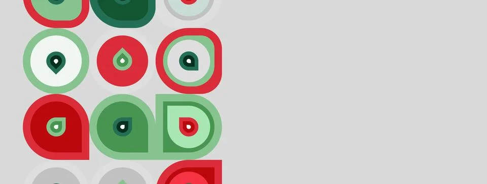 Pattern features rounded shapes, green, red hues. Simple design, repeating 스톡 일러스트