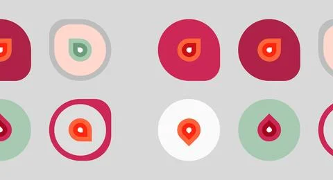 Pattern features rounded shapes, varying colors. Red, mint, white dominate イラスト素材