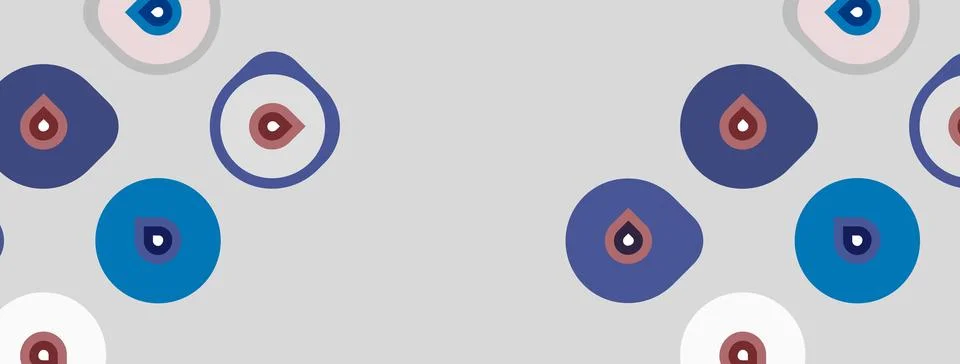 Pattern features stylized eyes, blue circles, droplet shapes. Soft gray イラスト素材