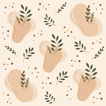 Pattern features various shapes and green leaves spread evenly across a light 스톡 일러스트
