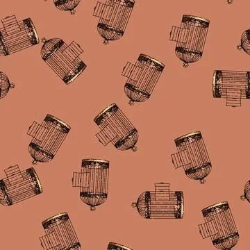 Pattern feeder birdcage sketch hand drawn Stock Illustration