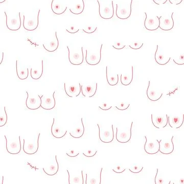 Pattern of female breasts of different sizes, line style, doodle. On a tran.. Stock Illustration
