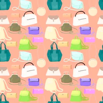 Pattern from female handbags. Seamless vector pattern Stock Illustration