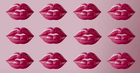 Pattern of  female pink latex lips  on light pink background.  Stock Footage 263714304