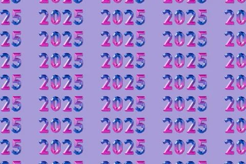 Pattern of festive colourful numbers forming 2025 on purple background Stock Photos