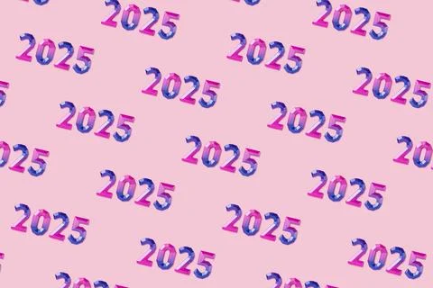 Pattern of festive colourful numbers forming 2025 on pastel pink background Stock Photos