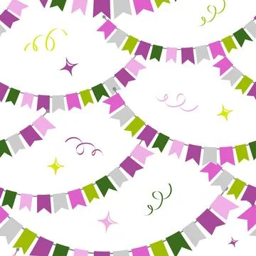 The pattern is festive with flags, confetti streamers. Background for paper.. Stock Illustration