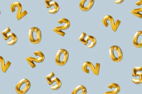 Pattern of festive golden numbers forming 2025 on pastel blue background Stock Photos