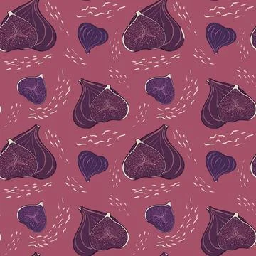 A pattern of fig fruits whole and cut. Stock Illustration