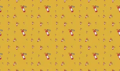 Pattern of fire extinguishers with red hoses on yellow background Stock Illustration