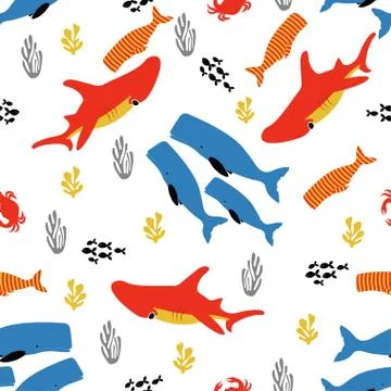 Pattern with fish and coral Stock Illustration