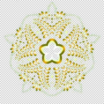 Pattern on five rays in the form of a flower. Yellow, brown, green colors. Illustration