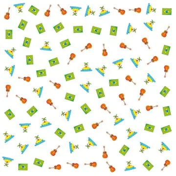 Pattern of flag of brazil with beach and guitar Illustrazione stock