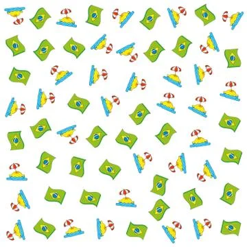 Pattern flag of brazil with parasol and beach 库存插图