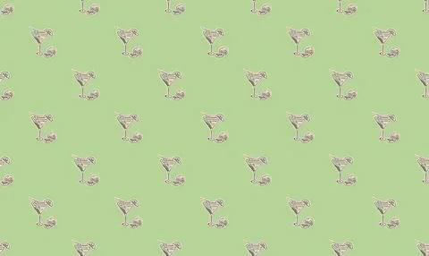 Pattern of flamingos standing in water on a green background Stock Illustration