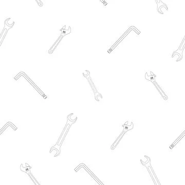 Pattern of flat adjustable wrench, hexagon and just a wrench classic shape Illustrazione stock