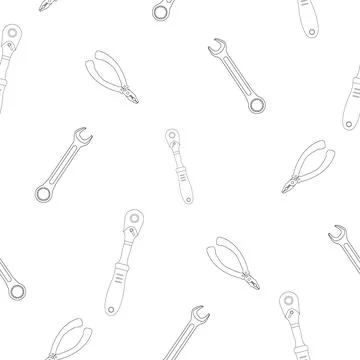Pattern of flat key ratchet and pliers, just a wrench classic shape. Linear Stock Illustration