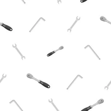 Pattern of flat key ratchet, hexagon and just a wrench classic shape. Color Stock Illustration