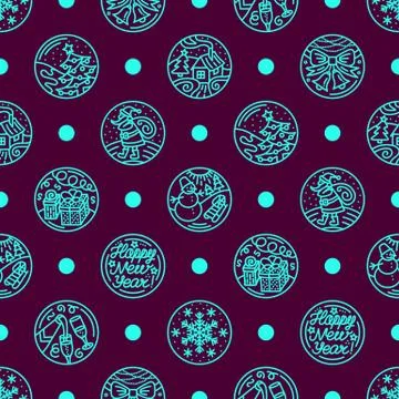 Pattern of flat line icons on the New Year's and Christmas Holiday. Decorativ Stock Illustration
