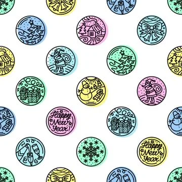 Pattern of flat line icons on the New Year's and Christmas Holiday. Uneven pr Stock Illustration