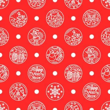 Pattern of flat line icons on the New Year's and Christmas Holiday. Decorativ 스톡 일러스트