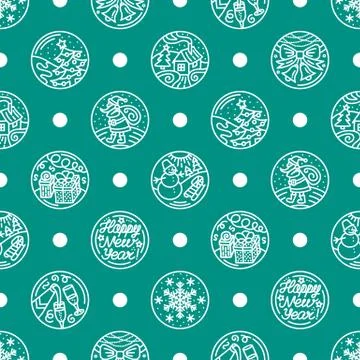 Pattern of flat line icons on the New Year's and Christmas Holiday. Decorativ Stock Illustration