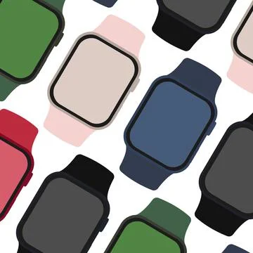 Pattern With Flat Multicolored Smart Watches, Isolated on White Background Stock Illustration