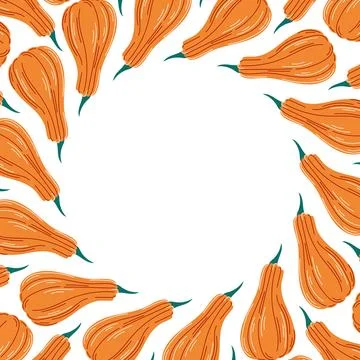 Pattern with flat orange pumpkins arranged in circular composition. Flat 库存插图