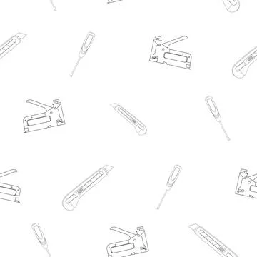 Pattern flat screwdriver and construction knife, construction stapler with a Stock Illustration