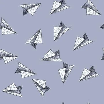 Pattern flight paper plane sketch hand drawn black Stock Illustration