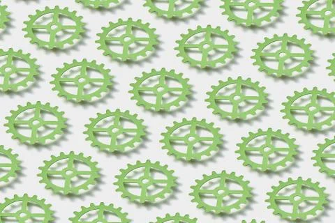 Pattern from floating paper clockworks on a white background with shadows. Stock Photos