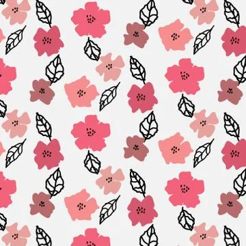 Pattern with flora and leaves on white background. Stock Illustration
