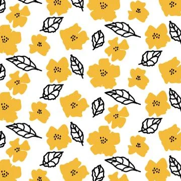 Pattern with flora and leaves on white background. Stock Illustration