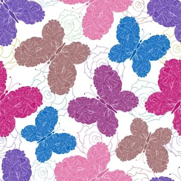 Pattern with floral butterflies Stock Illustration