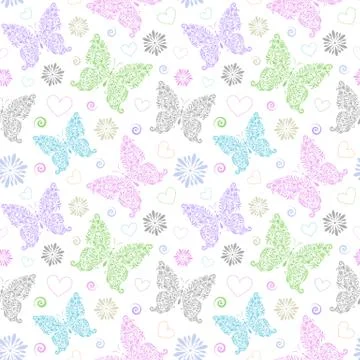 Pattern with floral butterflies Stock Illustration