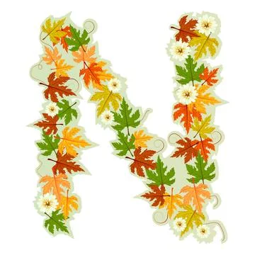 Pattern floral letter N Pattern letter made from flowers and leaves Copyri... Foto stock