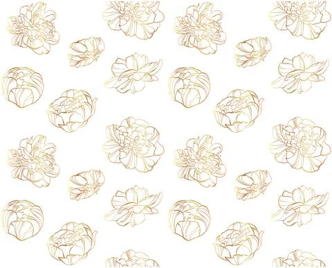 Pattern floral pions of silhouettes in different angles drawn in doodles Trendy Stock Illustration