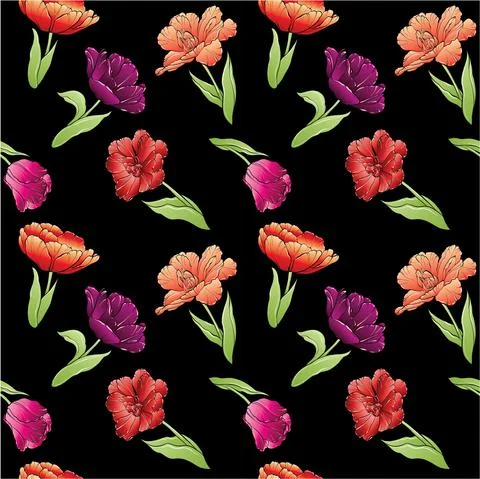 Pattern floral tulips of silhouettes in different angles drawn in doodles Trendy Illustrazione stock