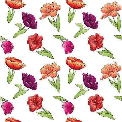 Pattern floral tulips of silhouettes in different angles drawn in doodles Trendy Stock Illustration