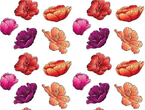 Pattern floral tulips of silhouettes in different angles drawn in doodles Trendy Stock Illustration