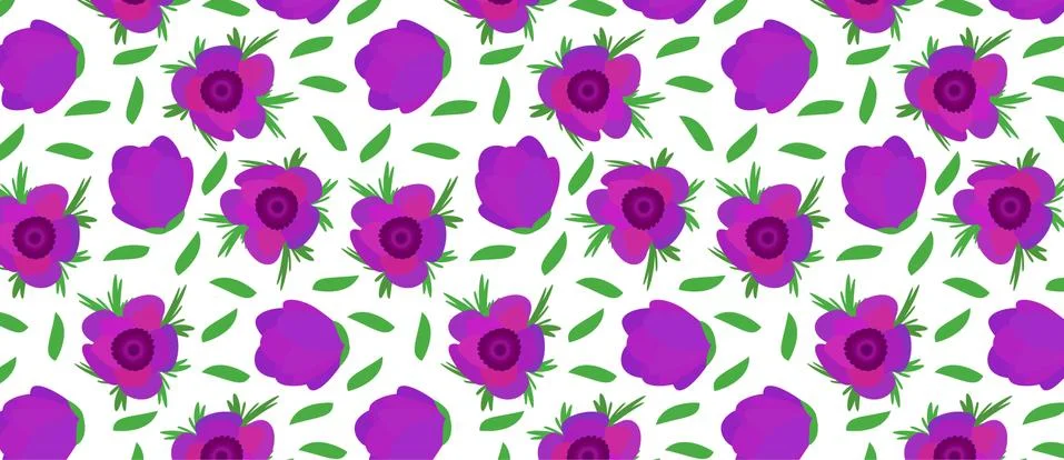 Pattern with flower Anemone, pink spring flower with stem Stock Illustration