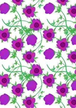 Pattern with flower Anemone, pink spring flower with stem Stock Illustration