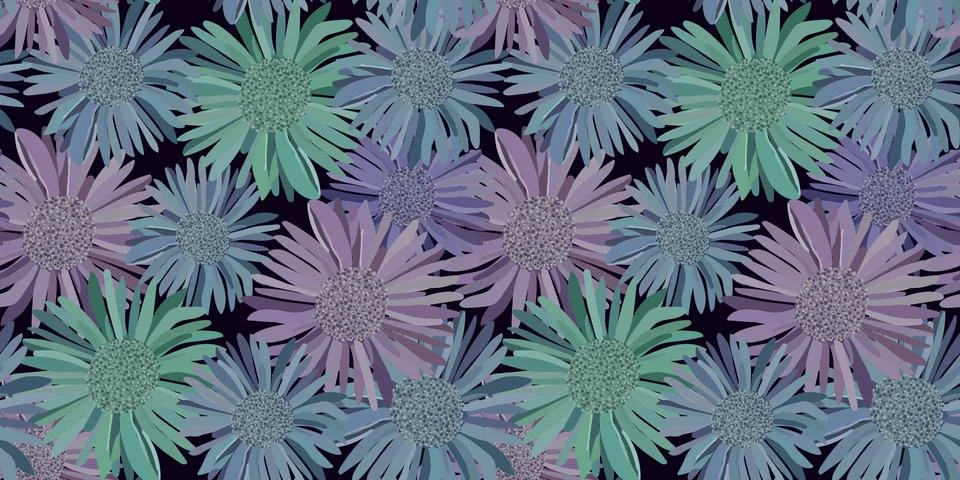 Pattern flower blue dark background Illustrazione stock