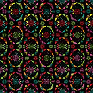 Pattern flower full color on  black background Stock Illustration